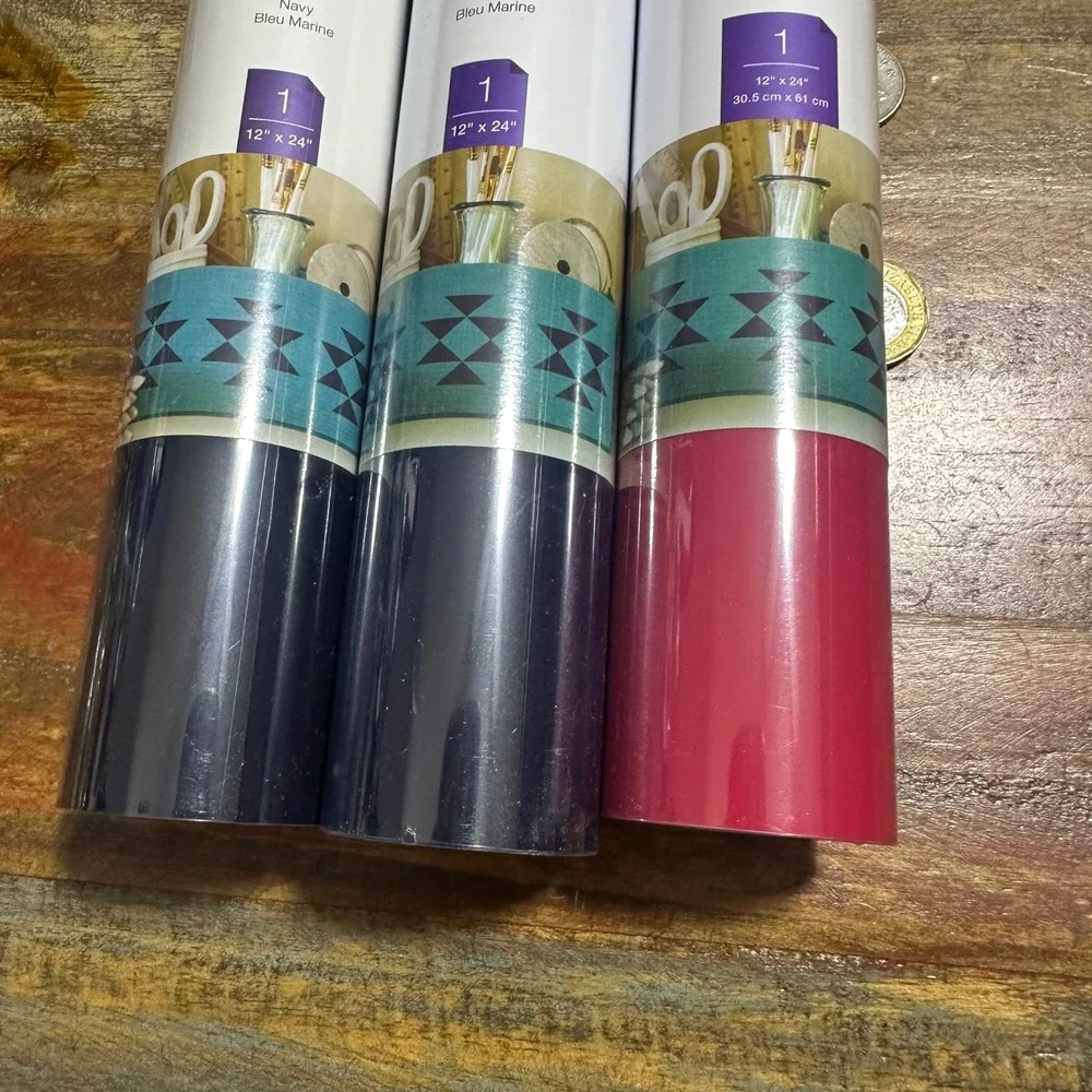 Cricut Everyday Iron-On Vinyl 12x24 3 Rolls Navy and Cherry StrongBond HTV